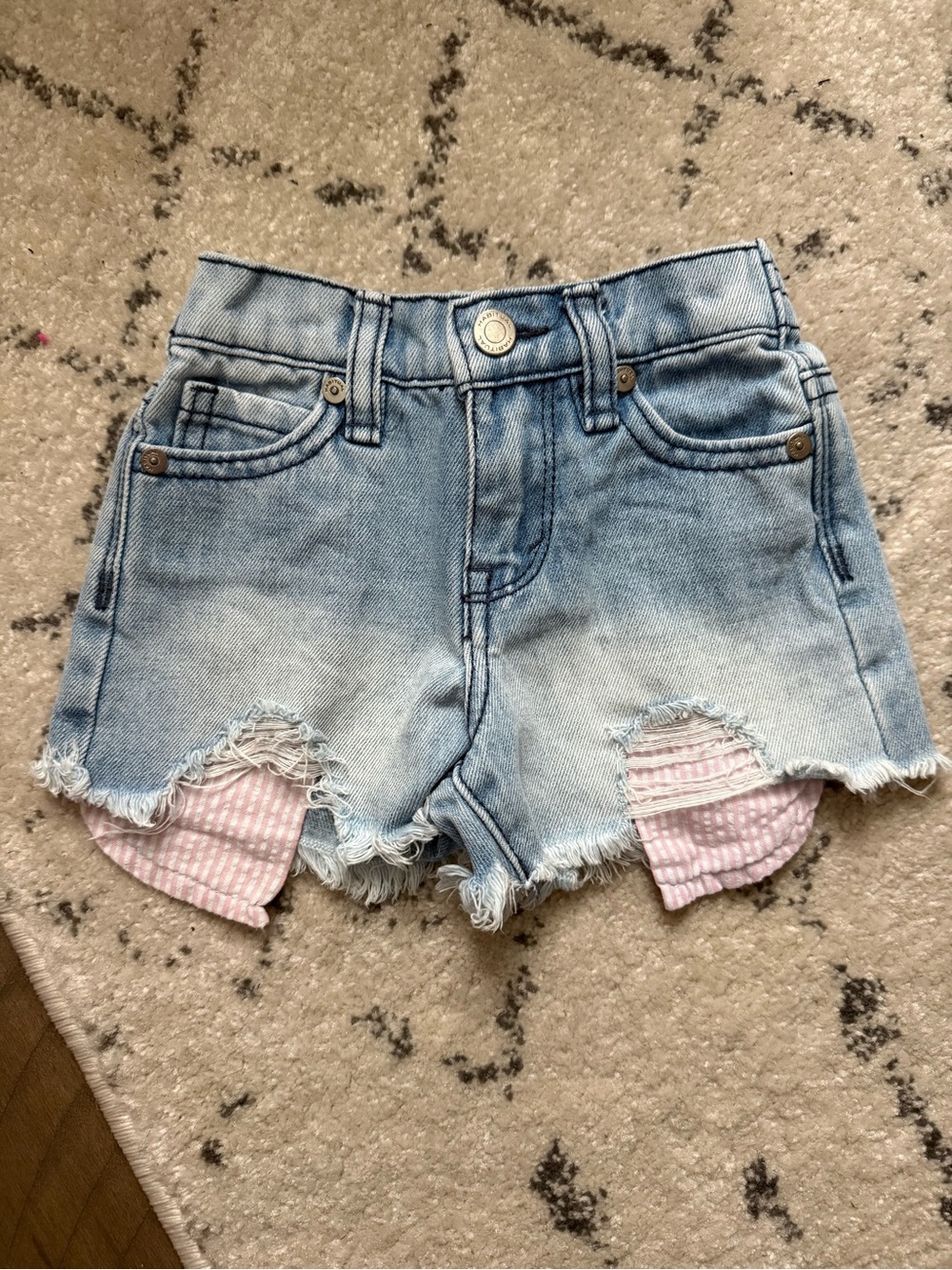 Habitual Kids Light Blue Distressed Denim Shorts with Pink Stripe Pockets